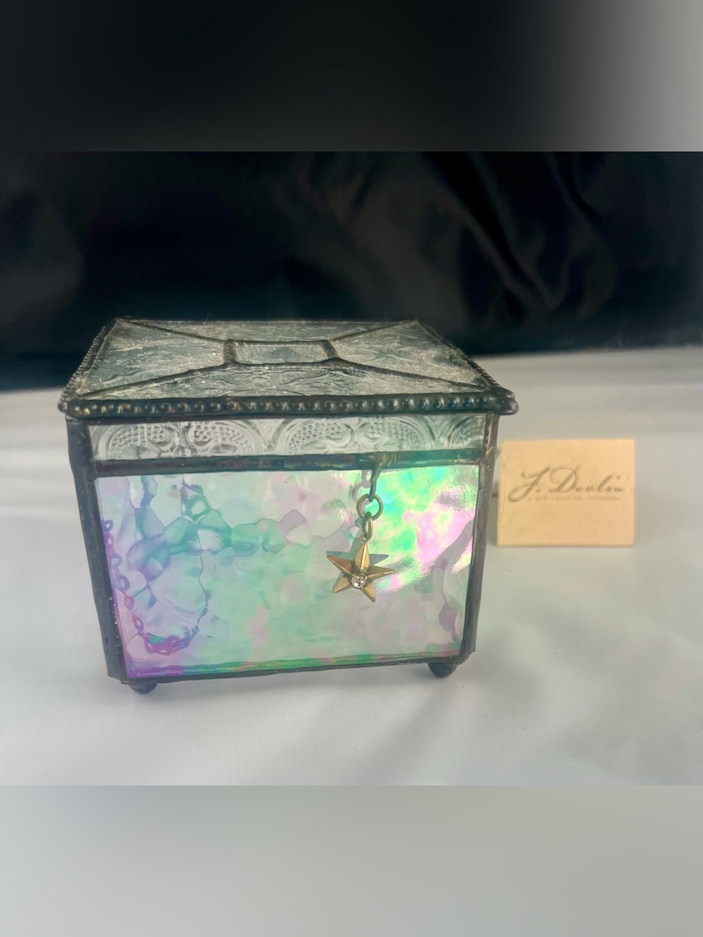 J. Devlin iridescent stained glass keepsake box w/ star charm